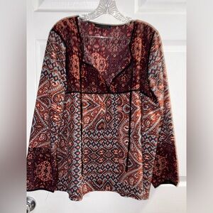 Sanctuary Red and Orange Graphic Long Sleeve Blouse